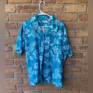 dressbarn Teal Floral Button Down Shirt